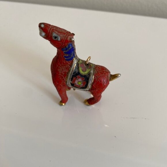 Vintage Chinese Hand Carved Cinnabar Inlay Horse Cloisonne Pendant - Picture 3 of 7